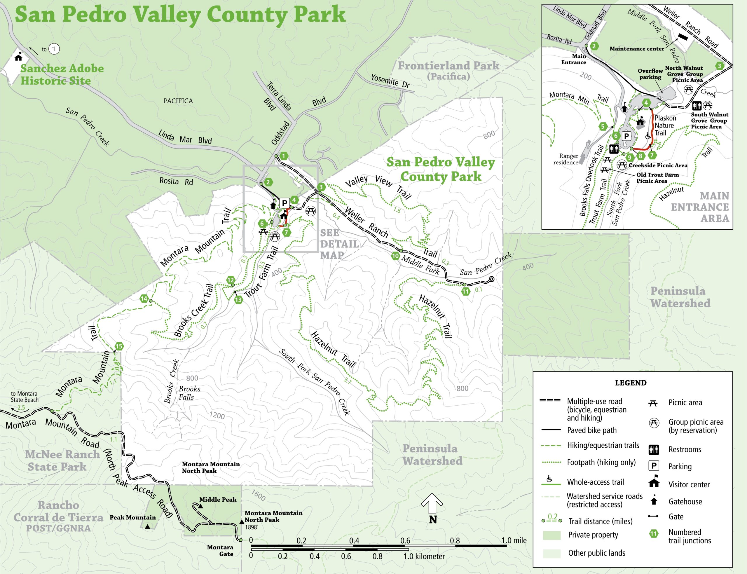 San Mateo County Parks Map with Plaskon Nature Trail highlighted