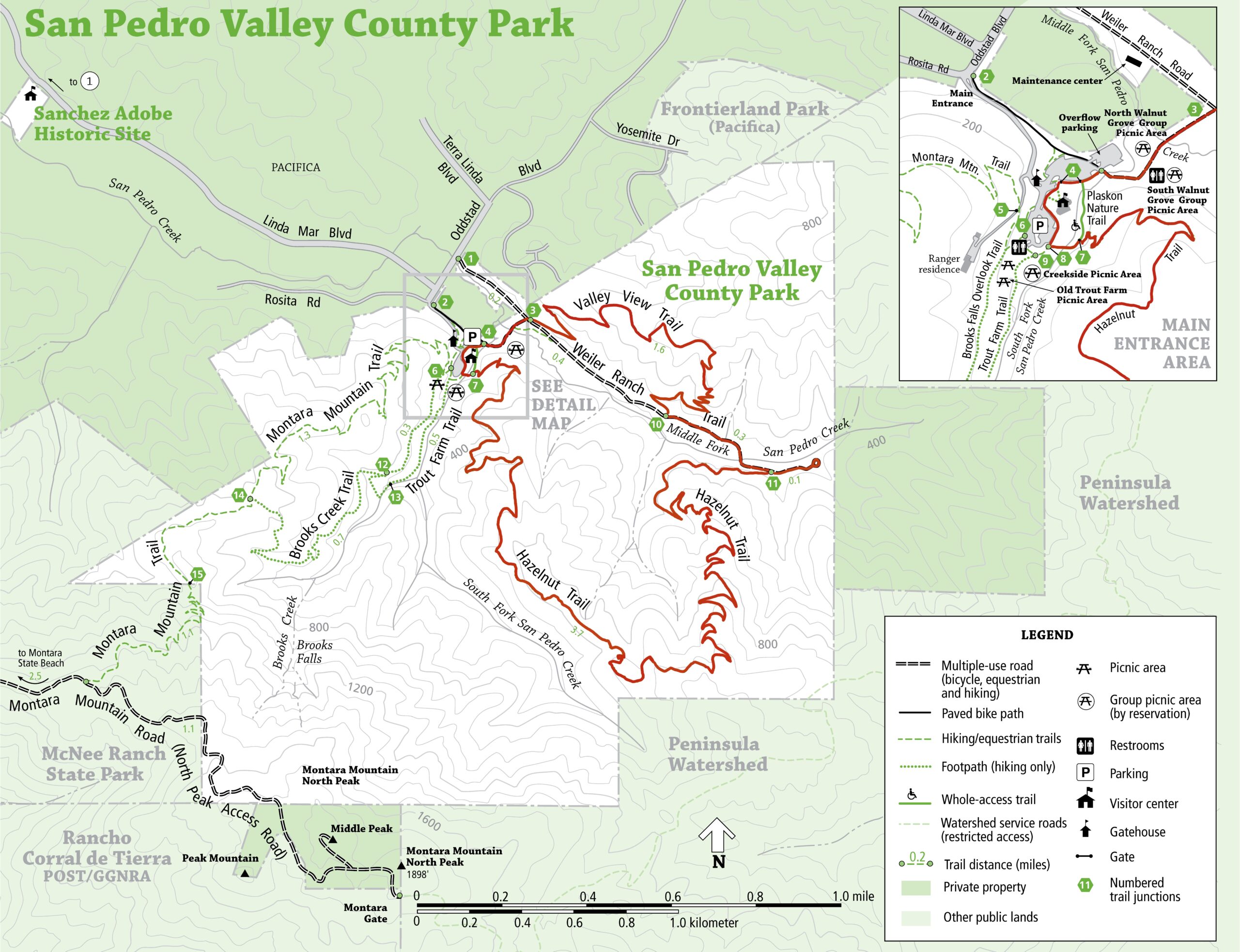 San Mateo County Parks Map with Hazelnut Trail > Valley Hazelnut Trail Loop highlighted