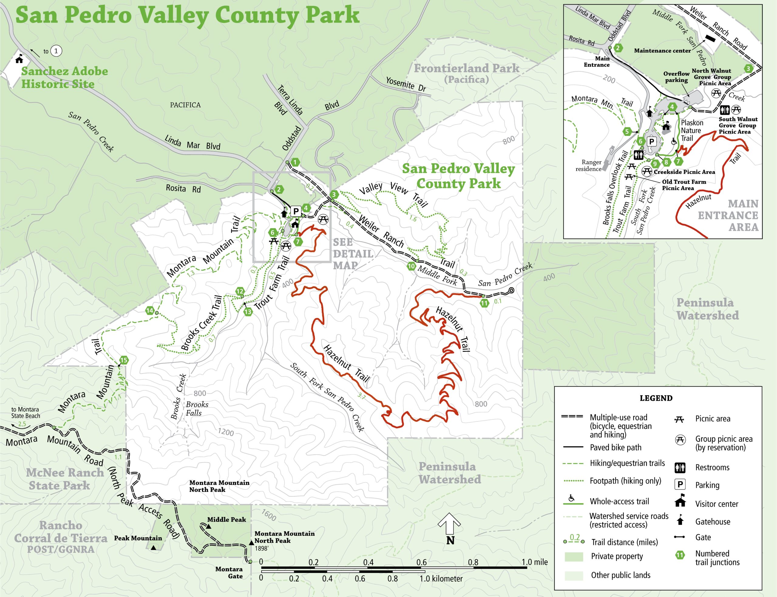 San Mateo County Parks Map with Valley Hazelnut Trail highlighted