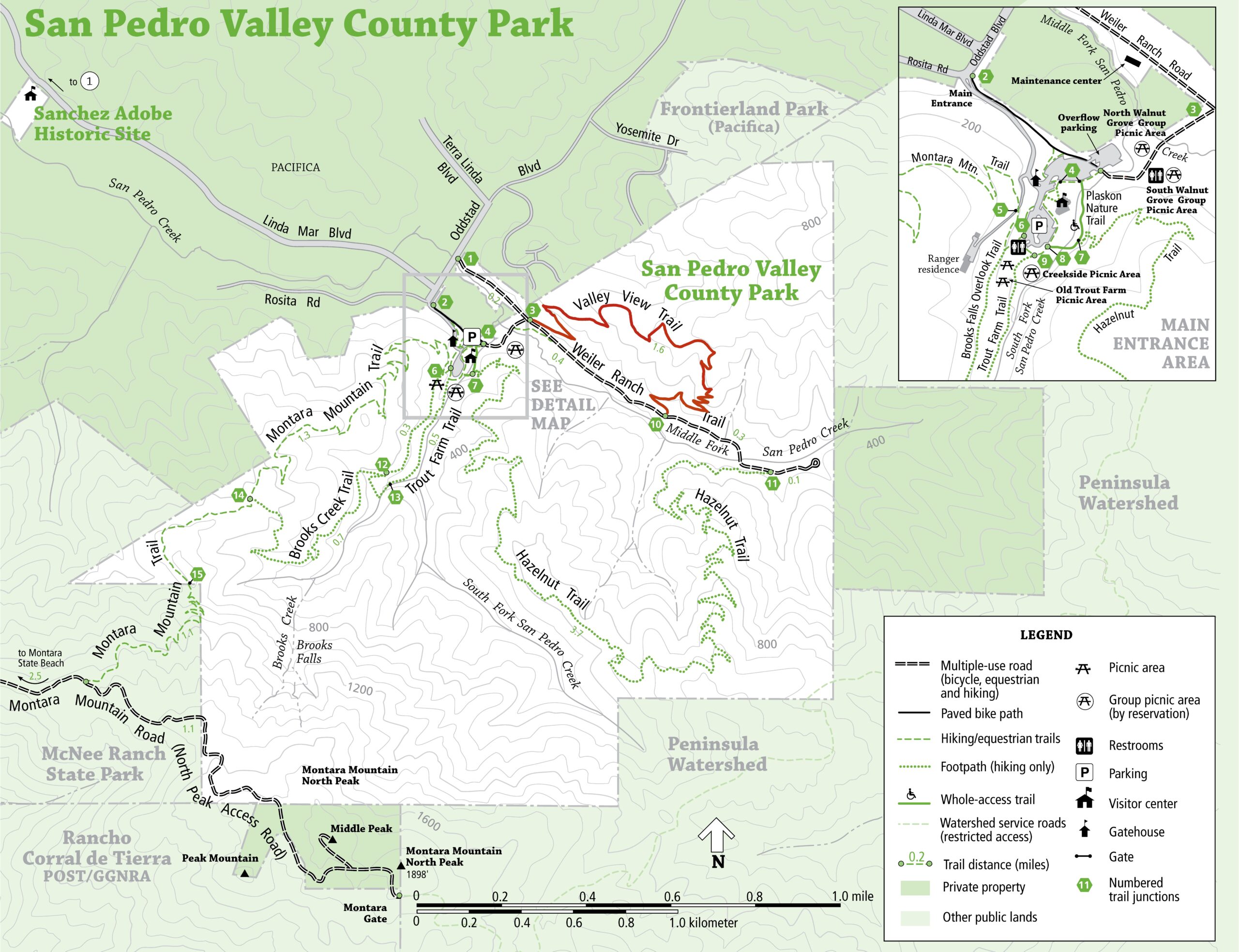 San Mateo County Parks Map with Valley View Trail highlighted