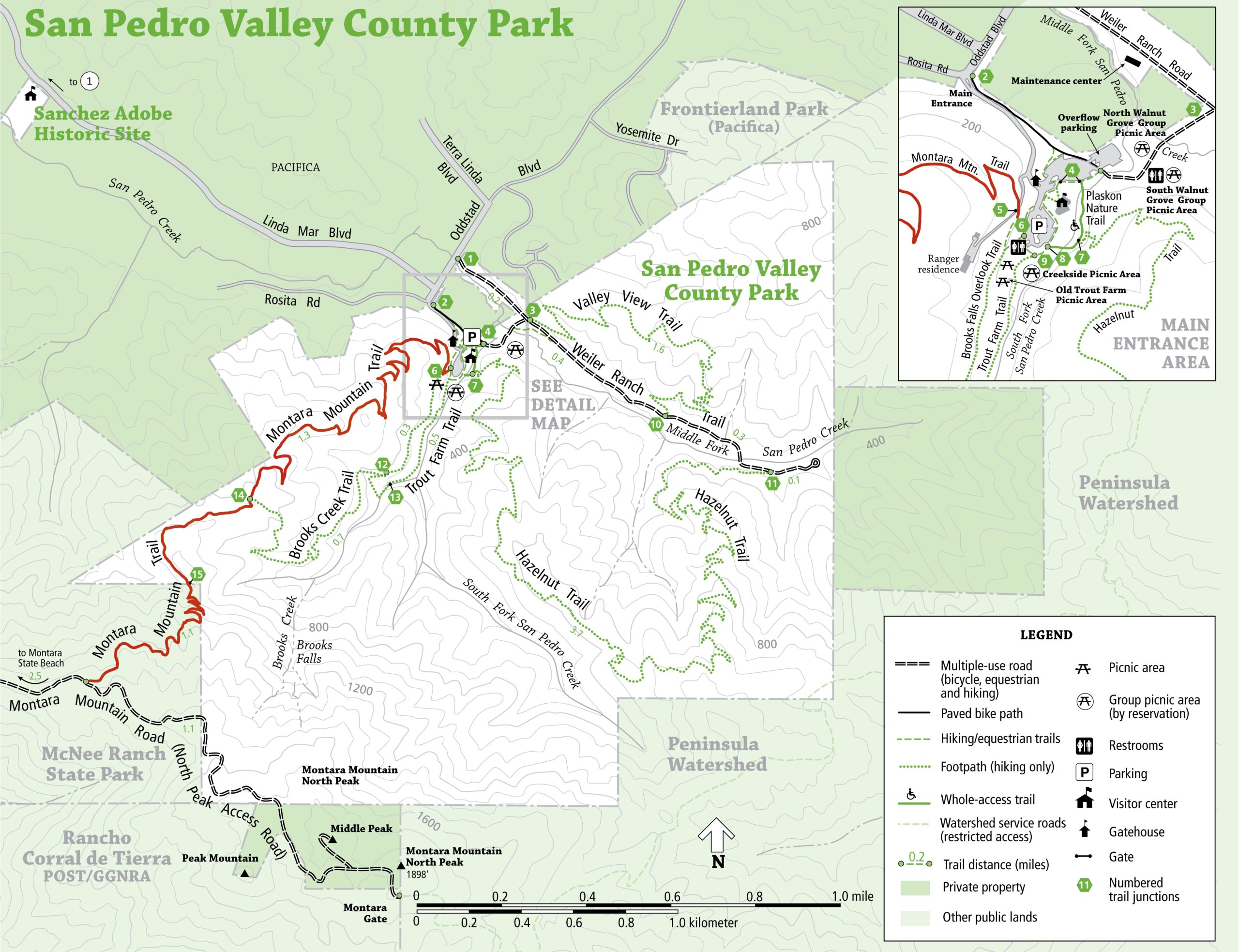 San Mateo County Parks Map with Montara Mountain Trail highlighted